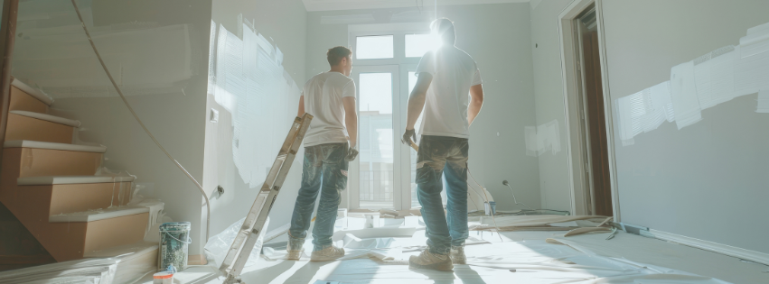 Travaux de rénovation en cours dans un appartement pour améliorer son apparence et sa fonctionnalité